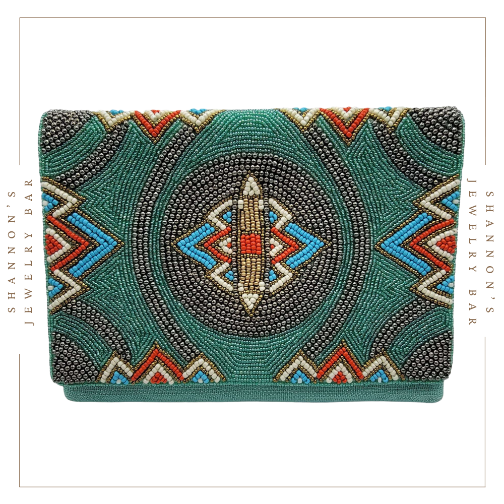 Boho Western Turquoise Beaded Clutch
